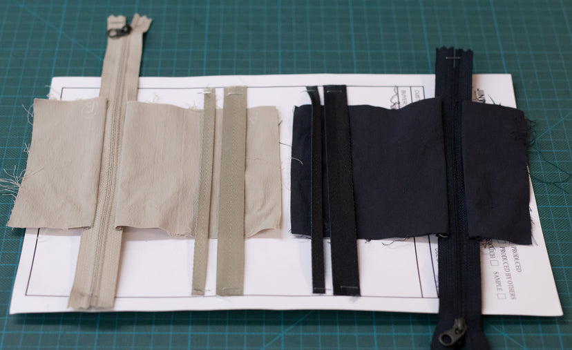 Fabric and zipper samples. 